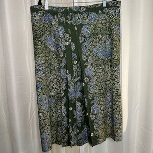 Vintage Plus Size Floral Pleated Skirt Stretch Waist Long Below Knee